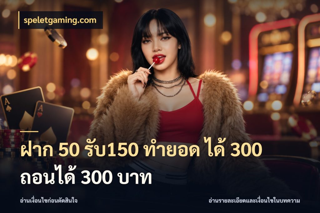 ฝาก 50 รับ150 ทำยอด ได้ 300 ถอนได้ 300 บาท สีสันของโปรฝากและยอดรับ สไตล์ speletgaming.com